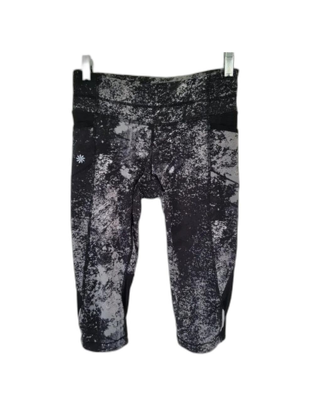 Athleta Splatter Be Free Knicker Cropped Leggings Black White Women Size XSP